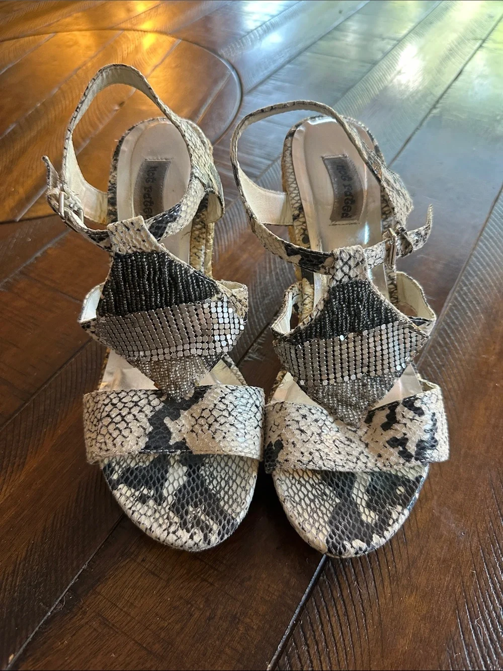 Not Rated Black & White Snake Print Wedge Sandals